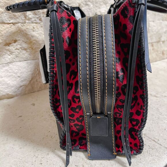 Coach 1941 Rogue 30 Embellished Patchwork Whipstitch Mixed Leather Bag Red Multi - Picture 5 of 12